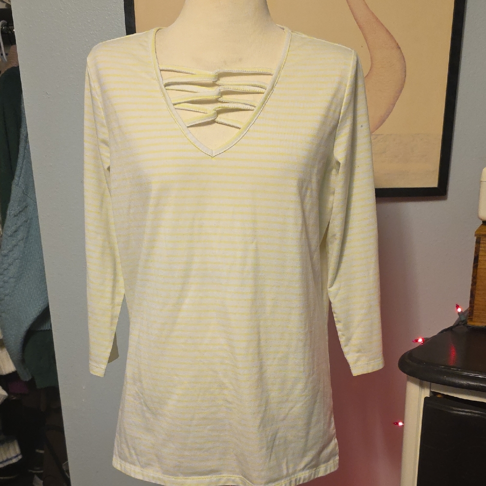 Tribal Striped V- Neck Laced Top Size Medium